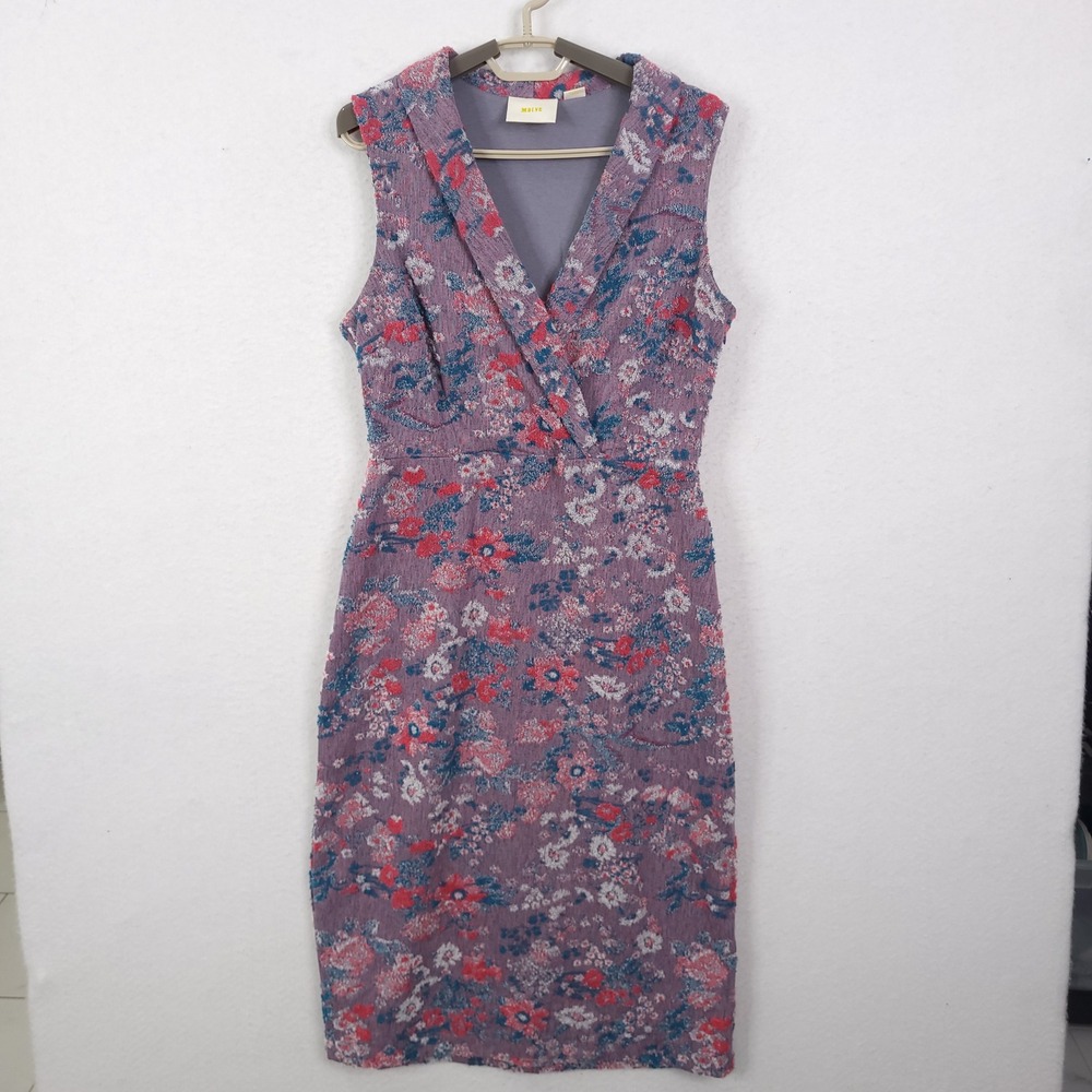 Maeve Sheath Dress Jacquard Floral 8 Textured Knit Surplice Midi Sleeveless